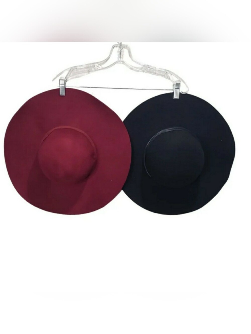Classic Wide-Brim Wool Felt Hats | Burgundy and Black | LOT of 2